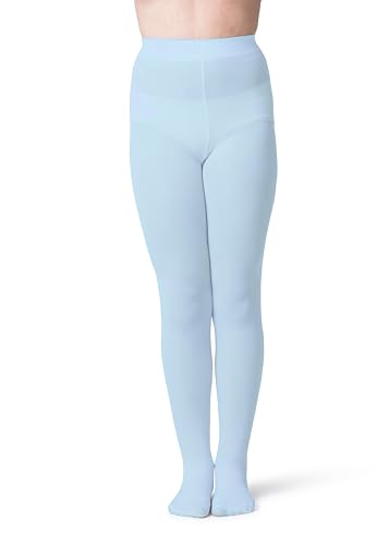 Silky Toes Girls Opaque Microfiber Tights (1 Pair) Black White or Colored Nylon Stockings for Kids and Toddlers Every Size (Light Blue 1pk 12-14)