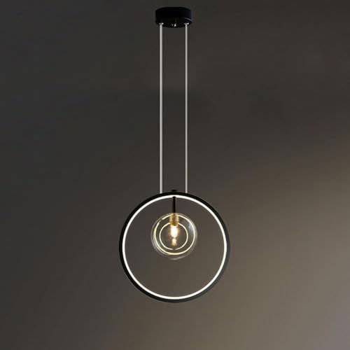Iluminación elegante con anillo de luz LED negro en escalera y vestíbulo
