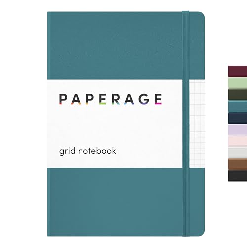Image of PAPERAGE Graph Paper Journal Notebook, (Turquoise), 160 Pages, Medium 5.6 in x 8 in - 100 GSM Thick Paper - Hardcover Grid Notebook for Work or School
