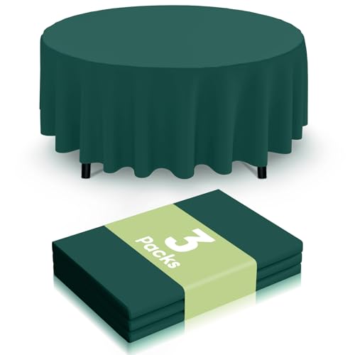 Image of Smiry Disposable Table Cloth 3 Pack, 84 Inch Round Waterproof Plastic Tablecloth, Decorative Round Table Covers for Party, Birthday, Picnic, Christmas Green