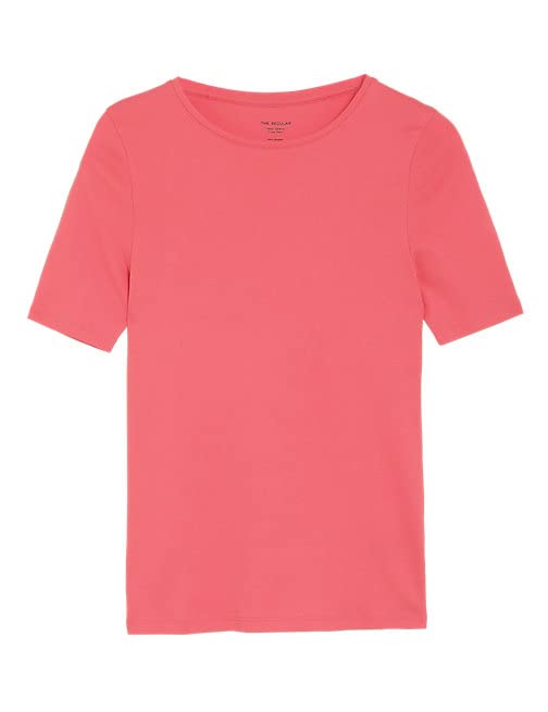 Image of Marks & Spencer Womens Solid Cotton Crew Neck Regular Fit T Shirt