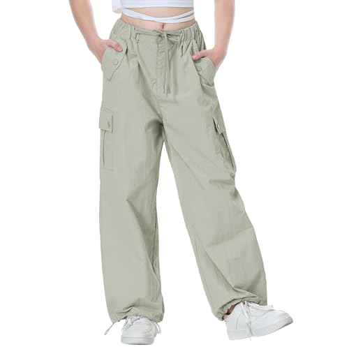 Image of Rolanko Parachute Pants for Girls Y2K Cargo Trousers with Pockets Harajuku Jogger Pants Kids 4-14 Years