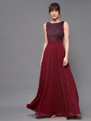 Image of Miss Chase Women's Round Neck Sleeveless Floral Lace Fit & Flare Maxi Dress