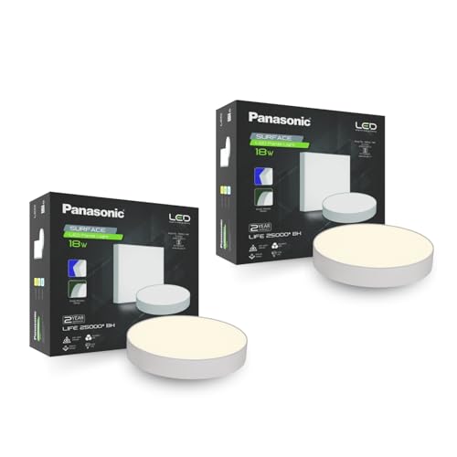 Image of Panasonic 18 Watt LED Rimless Surface Panel Light | Elegant Rimless Design | Surface Mounted LED Down Light for Ceiling (Round, Warm White, Pack of 2)