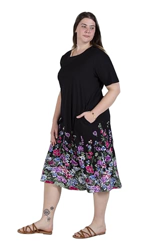 LA CERA Women's Printed 100% Cotton Dress, Scoop Neck, Short Sleeves, Floral Print, Two Side Seam Pockets, A-Line2