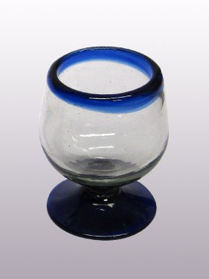 Cobalt Blue Rim 4 oz Small Cognac Glasses (set of 6), Recycled Glass, Lead-free, Toxin-Free