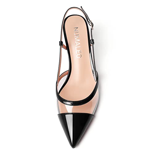 NUMALEO Womens Patent Pointed Toe Bridal Casual Buckle Ankle Strap Kitten Mid Heel Pumps Shoes 2.5 Inch3