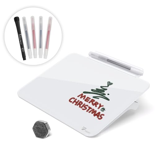 TOWON Small Glass Dry Erase Board, Desk White Board with Standing, Mini Whiteboard Easel Pad Set, Stenography Artifact for Office, Home and School Supplies, 8x6 Inches, White
