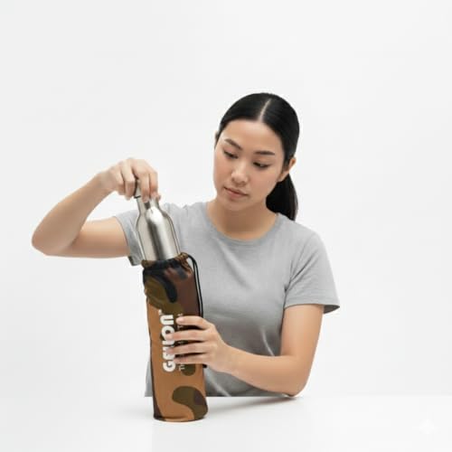 Image of Gellon Bottle Cover In Polyester Cloth For 750 ML, 1 L to 1.5 Litre Water Proof Drawstring Closer For Travel, Hiking, Office & School Kids In Light Military Color