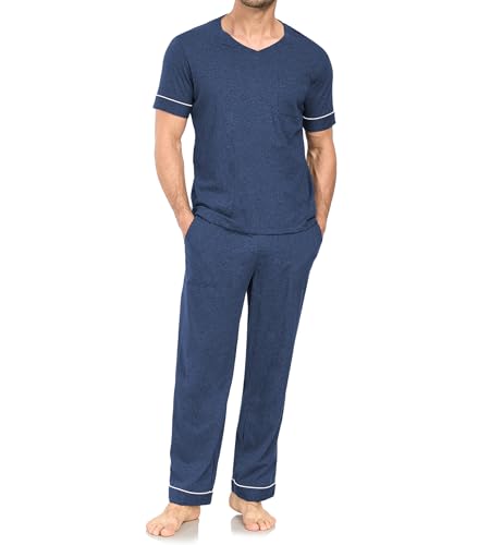 COLORFULLEAF Men's Pajama Sets Comfy Sleepwear Short Sleeve Pjs Set Nightwear Cotton Pajamas for Men with Pockets