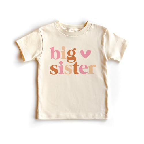 Boho Girls Big Sister Shirt - Retro New Big Sister - Pregnancy Reveal Baby Birth Announcement - Natural Toddler Youth Tee