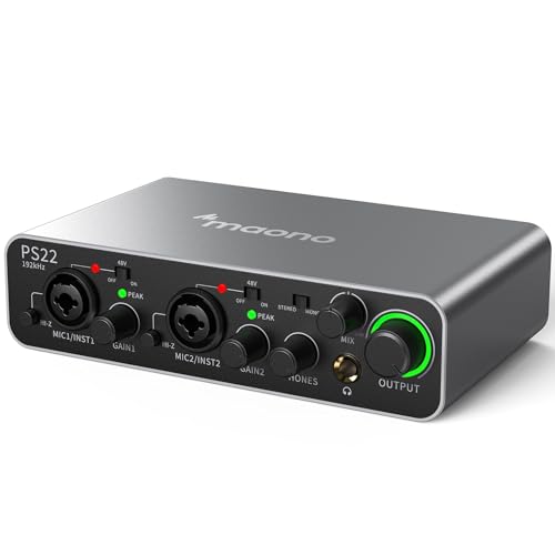 MAONO USB Audio interface for PC with 60 dB Pro-preamp, 24bit/192kHz, Dual USB interface for PC&Smartphone, Routing Software for Home Recording, Music Production, Guitar, Podcast, Streaming(