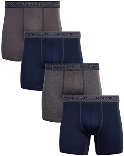 Reebok Men's Active Underwear - Performance Boxer Briefs (4 Pack), Size X-Large, Charcoal MelangeMaritime BlueBlackened PearlMaritime Blue