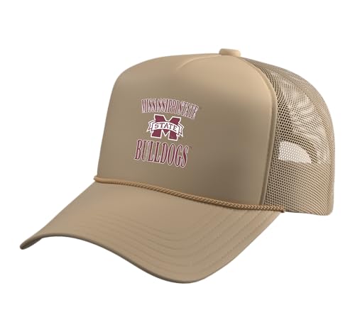 Mississippi State Bulldogs | Official NCAA | NAFPMSSU05 Trucker Hat with Adjustable Mesh Back, Khaki