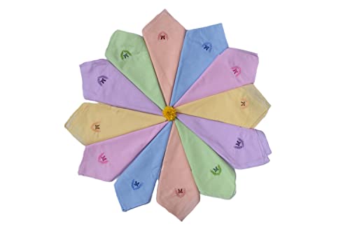 Image of ANTONIA Personalized Cotton Women's Handkerchiefs with Embroidered Initials, Assorted Colours (33 cm x 33 cm)