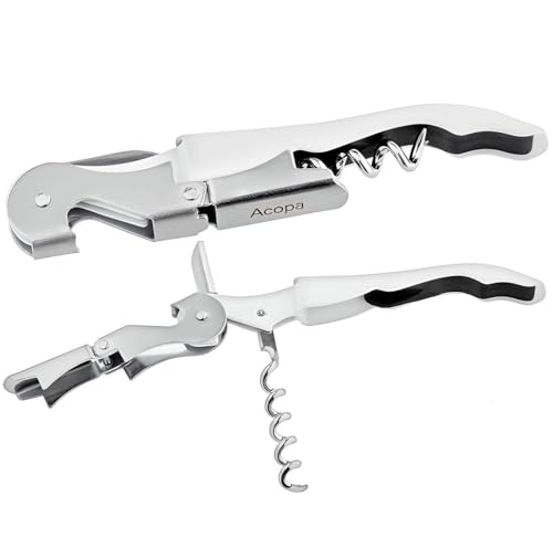 OCS Parts Professional Series Waiters Corkscrews | 2-Pack White | Stainless Steel Wine Key Opener with Foil Cover for Homes, Parties, Bartenders, Waiters and Waitresses, Restaurants and Wineries