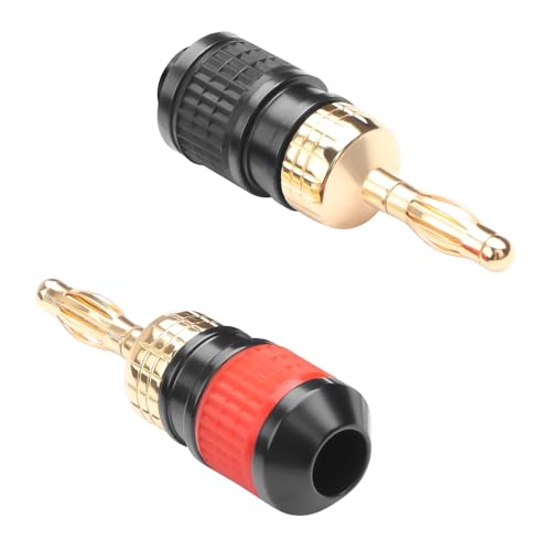 QIANRENON Gold Plated 4mm Banana Plug Audio Cable Solderless Connector M4 Lantern Plug Crimp On Solderless Adapter 4mm Red Black Audio Cable Plug, for Stage Audio PA Speaker Amplifier