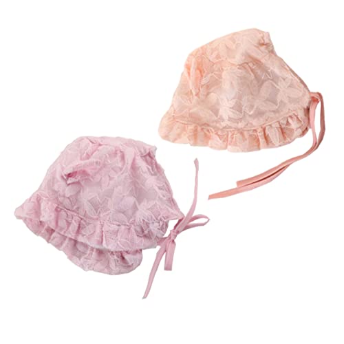 FRCOLOR 2pcs Lace Sun Protection Caps Bonnet Hats for Pink Orange Comfortable and Stylish Sun Hats for Spring Summer Use