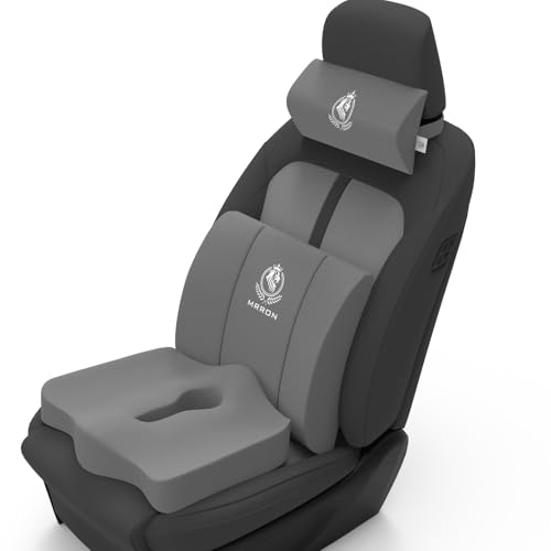 Image of MRRON Neckrest Back Support or Coccyx Orthopaedic Cushion for Long Sitting Universal fit with Ergonomic Design Made by High Density Memory Foam Used for Car or Office Chairs. (Grey, Lumbar)