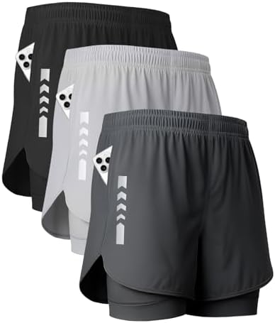 persimar Men's 2 in 1 Running Shorts 5 inch Gym Athletic Workout Shorts with Liner Quick Dry with Back Zipper Pockets