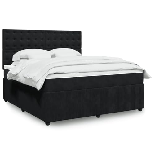 LAPOOH Cama Box Spring con colchón Terciopelo Negro 180x200 cm, Base De Cama, Estructura Cama, Marco De Cama, Bed Frame, Cama Dormitorio, Somier - 3294720