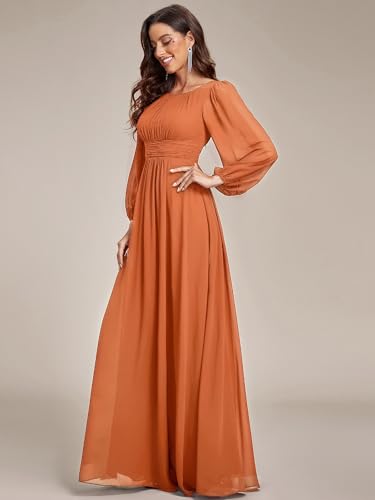 Image of Ever-Pretty Women's Crewneck Long Lantern Sleeves Floor Length A-Line Pleated Chiffon Formal Dress 0106B