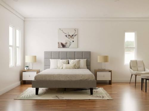 Image of Wooden Modern Upholstered King Size Bed for Bedroom | Wooden Double Bed Without Storage | Platform Cot Upholstered Bed with Upholstery Fabric | Engineered Wood | 6.5 x 6 Ft | Grey