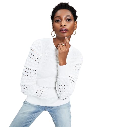 I.N.C. Womens Mixed Knit Sweater Washed White M