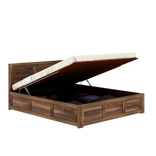 Image of Ganpati Arts Sheesham Wood Swiss Queen Size Bed with Hydraulic Storage | Wooden Double Bed Cot Palang Furniture for Bedroom, Living Room, Hotel, Home (Teak Finish)