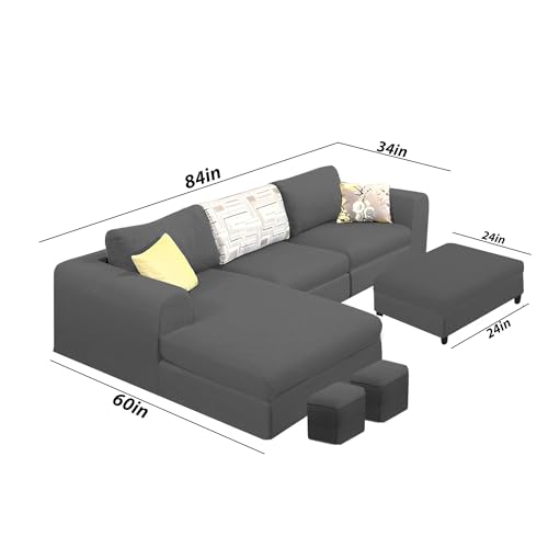Image of Koza LHS 4 Seater L Shape Sofa Set with Center Table for Living Room (Black Fabric) Premium Fabric Sofa