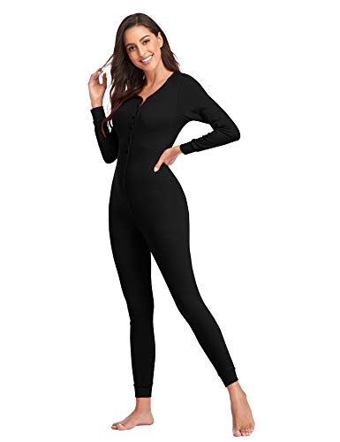 COLORFULLEAF Womens Cotton Onesies Pajamas One Piece Thermal Underwear Union Suits Henley for Ladies Jumpsuit Sleepwear2