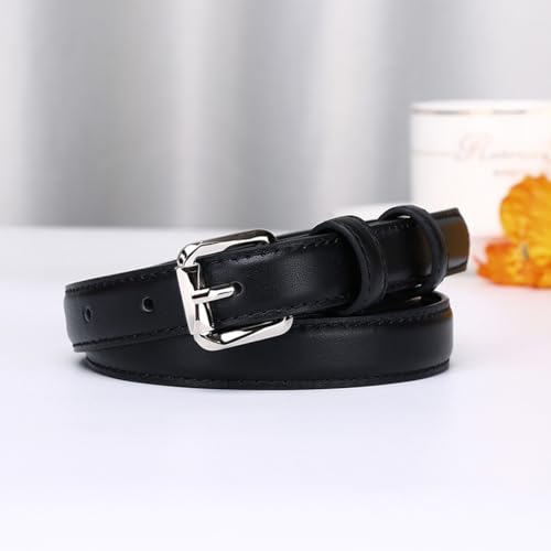 Women Stitching Leather Skinny Belt for Jeans Pants Dress 1.8cm Wide Thin Strap with Bright Silver Roller Buckle3