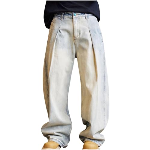 Jeans Pants for Mens 2025 Trendy Washed Solid Color Oversized Leg Loose Comfy Denim Cargo Trouser Sweatpant