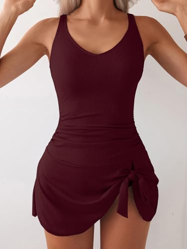 Image of Aidonger One Piece Swim Dress Swimsuits for Women Tummy Control Swimdress Skirt Bathing Suit