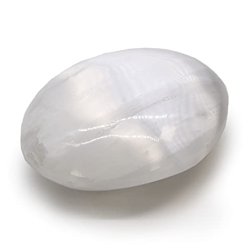 Ancient Wisdom Selenite Polie-Oval Stone Carved Piercing, White, Single, único - Image 3