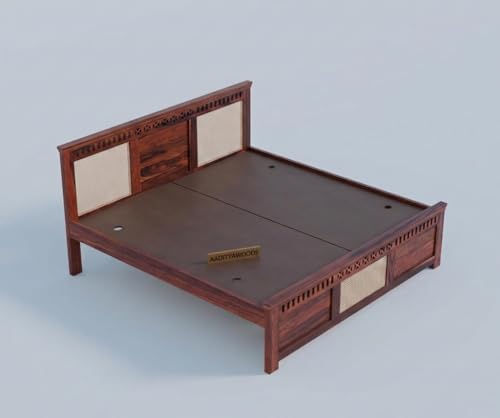 Image of AADITYA WOODS Solid Sheesham Wood Bed Cot Without Storage |Wooden Bed for Bedroom | Multipurpose Duble Cot (Honey, King)