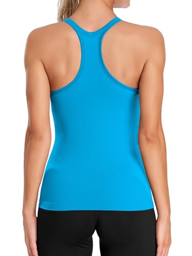 Image of ATTRACO Ribflex Ribbed Workout Tank Tops for Women with Built in Bra Racerback Scoop Neck Athletic Top