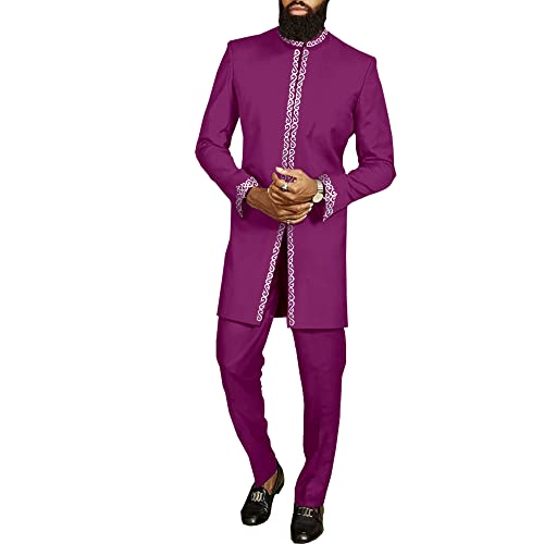 African Suit for Men Dashiki Coats and Ankara Pants 2 Piece Set Wedding Evening Outfits Slim Fit Outwear Jacket Clothes