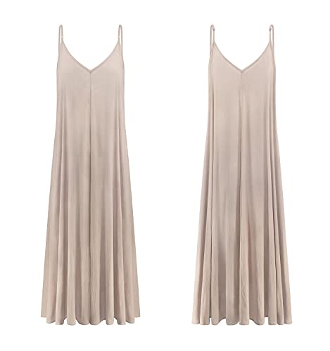 Image of R.Vivimos Women's Summer Casual Adjustable Spaghetti Strap V Neck Boho Loose Fit Backless Maxi Dress with Pockets