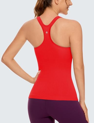 Image of CRZ YOGA Seamless Rib Scoop Neck Tank Tops | Built in Bra, Light Support, Removable Pads, Yoga, Ribbed, Racerback, for Women