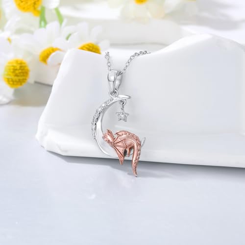 Diamond Moon and Dragon Necklace for Women - 925 Sterling Silver Pendant With Lab Grown Diamond - Jewelry Gifts for Female Dragon Lovers2