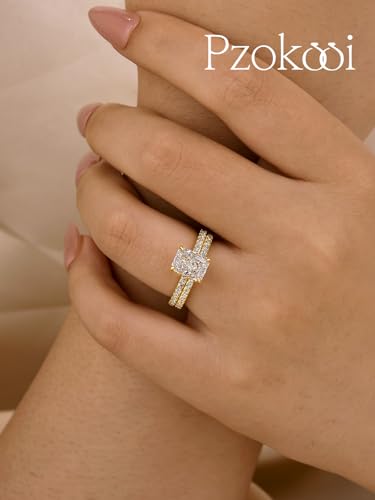 1.5ct Radiant Cut Engagement Ring for Women,Simulated Diamond Promise Ring in 18K Yellow Gold Plated 925 Sterling Silver3