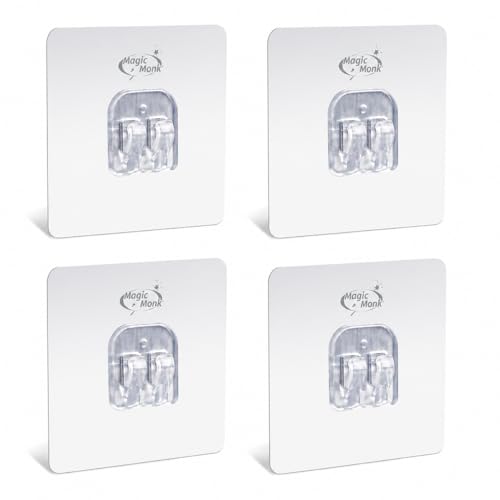 Image of (Pack of 20 Heavy Duty Transparent Self Adhesive Wall Hooks | PVC | Caddy Hook | Waterproof Oilproof | No Drill Wall Hooks for Bathroom, Kitchen, Towel Rack, Hanging Racks | (10 KG Load)