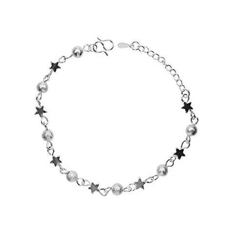 NANHONG Dainty Jewellery Beaded Charm Bracelet in 925 Sterling Silver Star Hand Catenary with Gift Box Cover