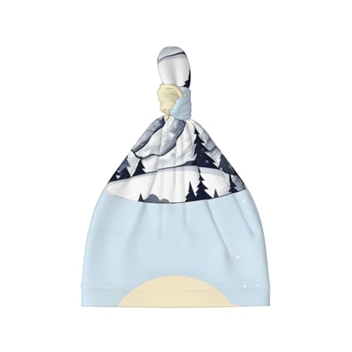 Baby Beanie White Snowy Mountains Knotted Hat - Soft, Warm, Comfortable, Headwear for Newborns, 0-6 Months