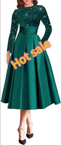 Long Sleeve Mother of The Bride Dresses Satin Sequins Prom Dress for Women
