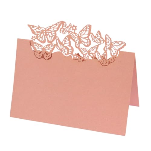 iSpchen Lot de 50 marque-places laser pliés en papier avec papillon creux pour mariage, vacances, célébration, banquet, invitation, rose