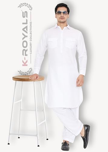 Image of K-ROYALS Full Pathani Suit for Mens /Cotton Blend Pathani kurta payjama set for mens