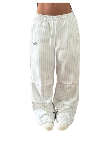 GORGLITTER Women's Y2k Wide Leg Baggy Track Pants Striped Elastic Waisted Drawstring Trousers