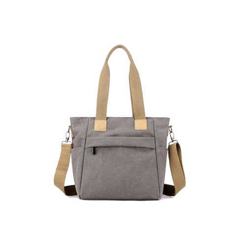 Borse Messenger in Tela Borsa a Mano da Donna Casuale Tote Grande Capacità a Spalla Multifunzione a Tracolla per Shopping Lavoro Viaggi Grigio